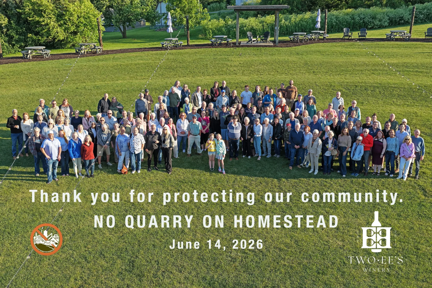 Over 100 community members at the No Quarry on Homestead appreciation event, Southwest Allen County, July 2026